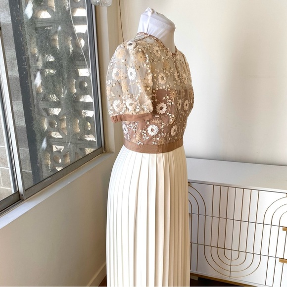 Self-Portrait “Flower Sequin Pleated Maxi Dress, Sz US 6 / UK 10, NWT - Perfect - Picture 8 of 16